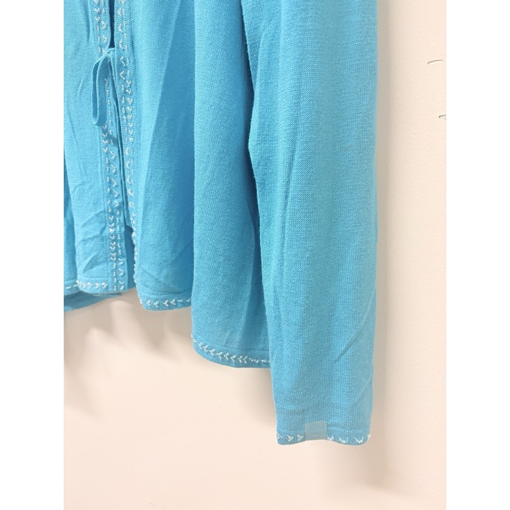 August Max Woman 3X Turquoise Blue Beaded Trim Tie Front Cardigan Sweater Plus - Picture 4 of 16